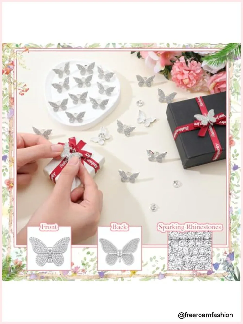 25 Pcs Butterfly Rhinestone Pins Brooch Set for Women Lapel Badge